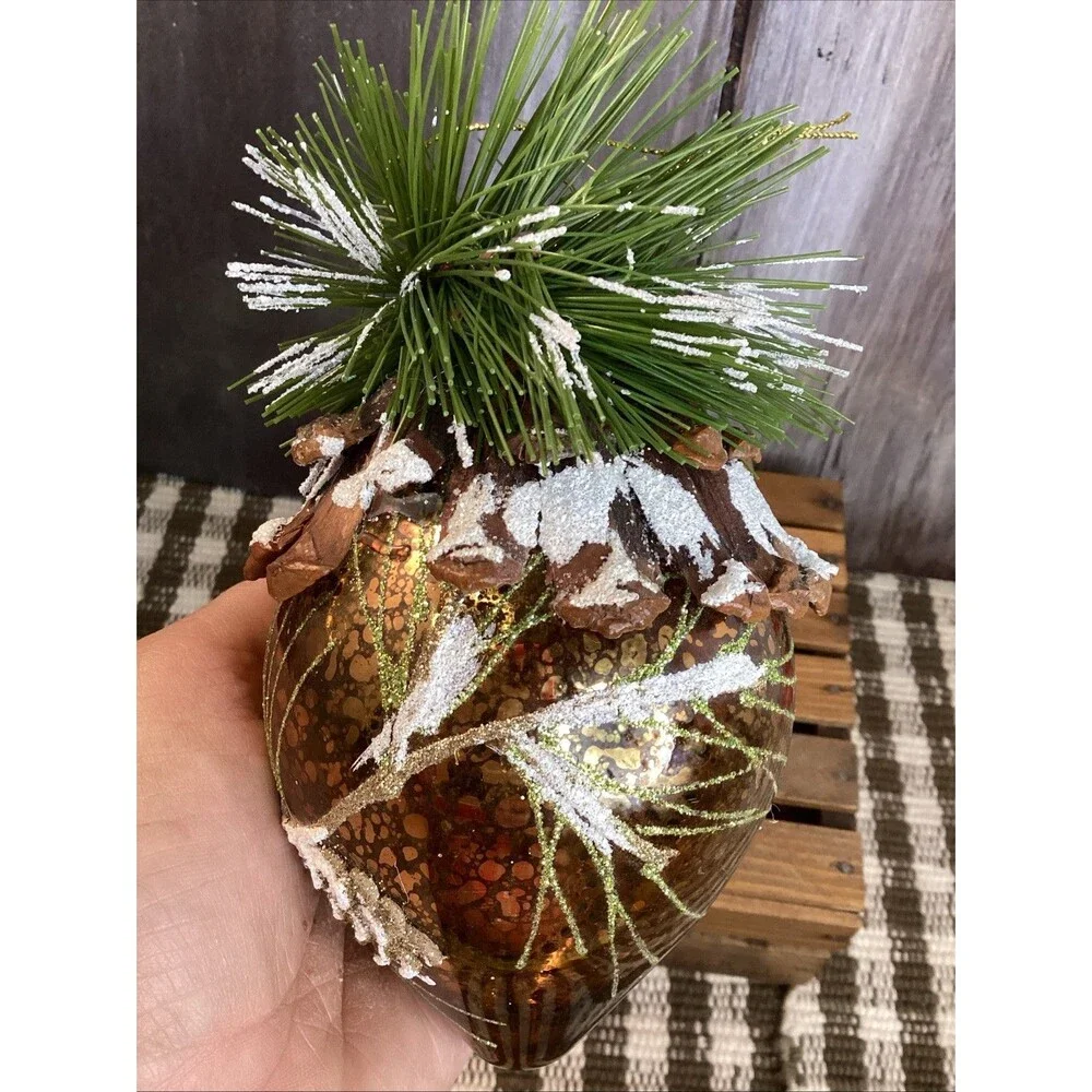 Pine Cone Mercury Blown Glass Christmas Tree Ornament Real Pinecone Decor Large